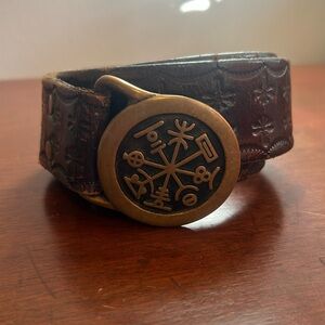 Vintage Tech Ether Solid Brass Viking Compass Buckle and leather belt